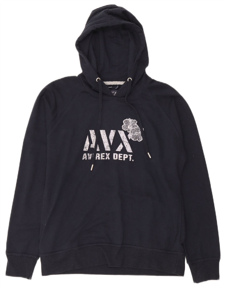 Avirex Womens Graphic Hoodie Jumper UK 14 Medium Navy Blue Cotton