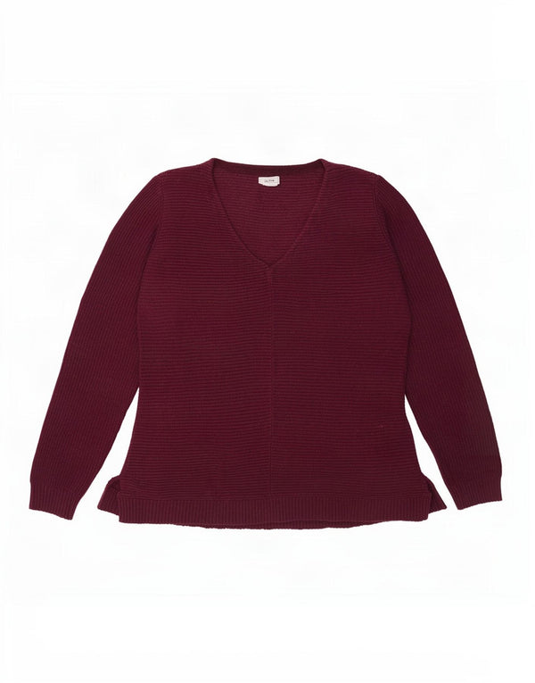 Fat Face Mens V-Neck Jumper Sweater UK 14 Large Burgundy Cotton