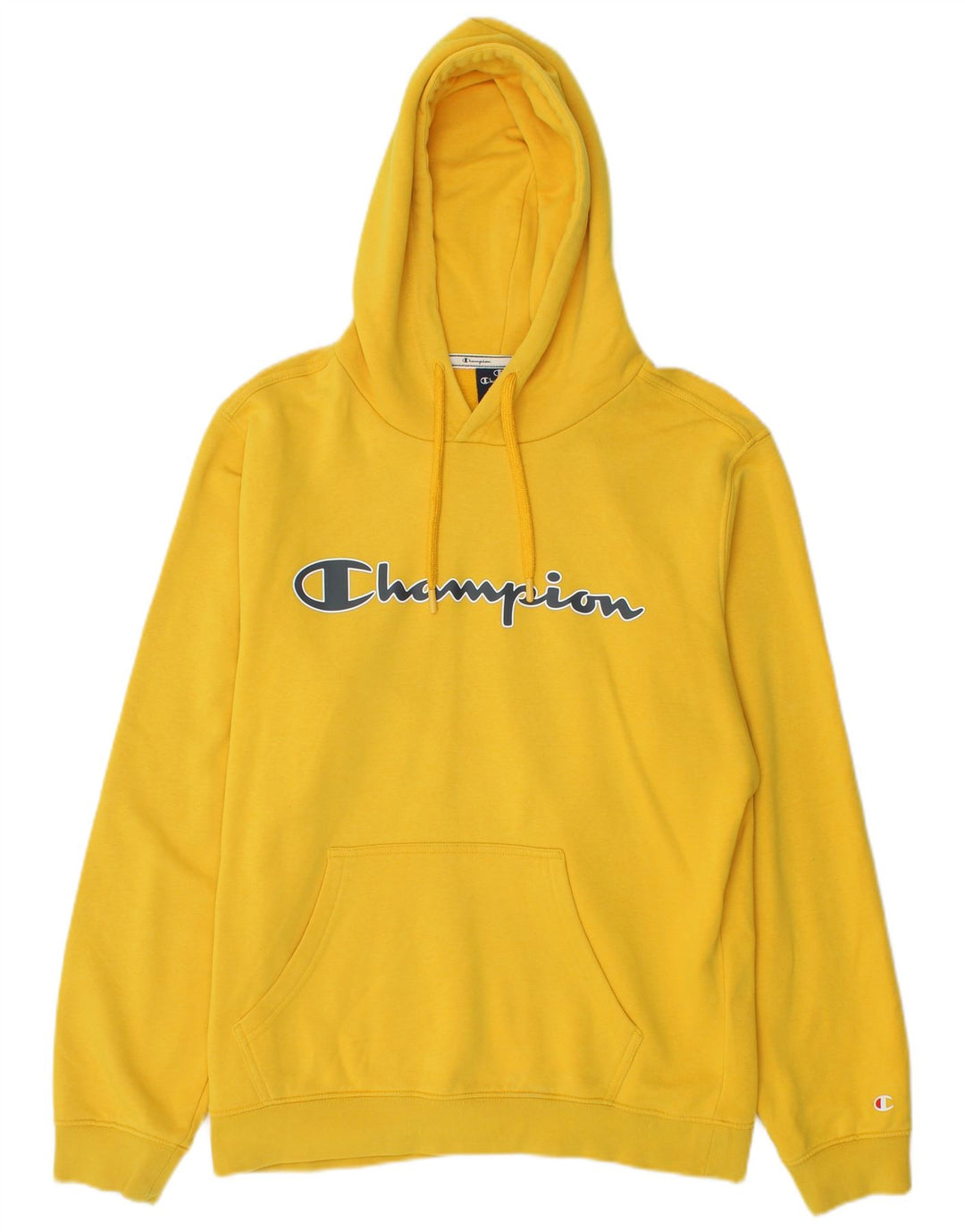 Champion Mens Graphic Hoodie Jumper Medium Yellow Cotton