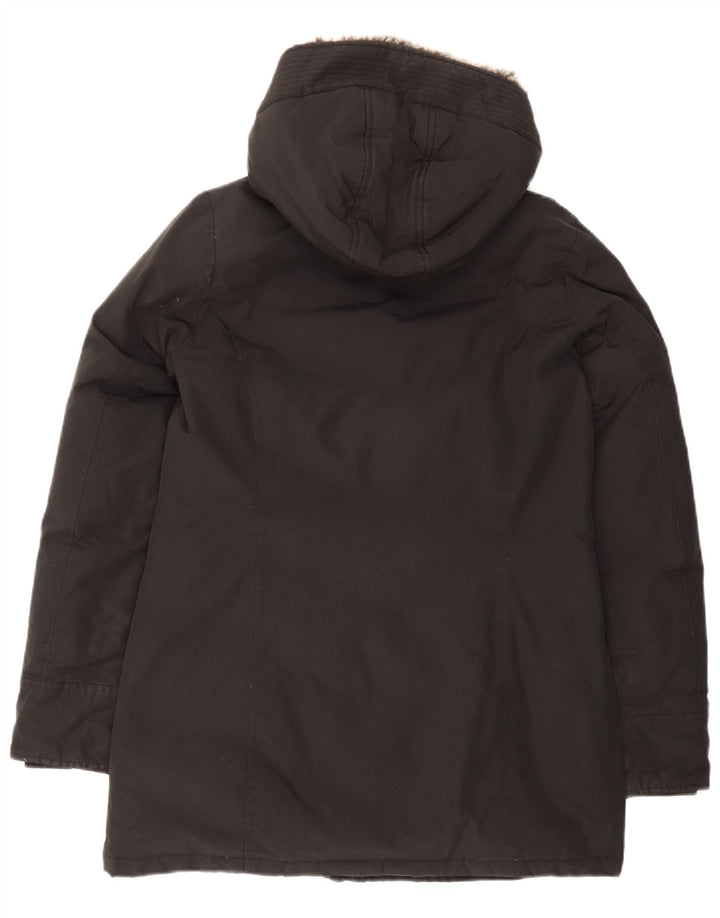 Woolrich Womens Hooded Padded Jacket UK 14 Medium Black Cotton