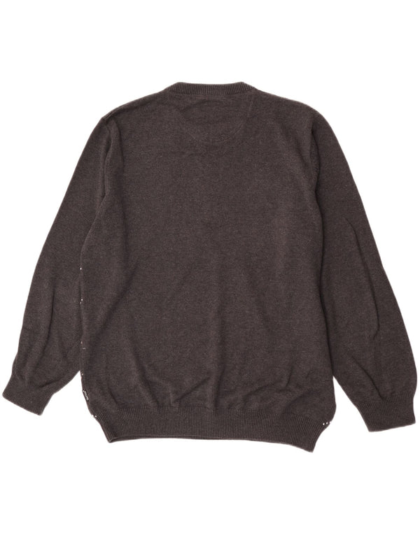 Fynch Hatton Mens Crew Neck Jumper Sweater 2XL Grey Argyle/Diamond Cotton