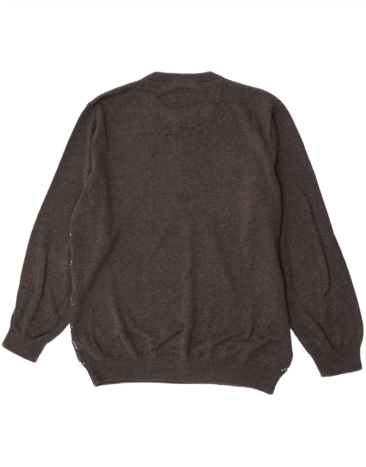 Fynch Hatton Mens Crew Neck Jumper Sweater 2XL Grey Argyle/Diamond Cotton