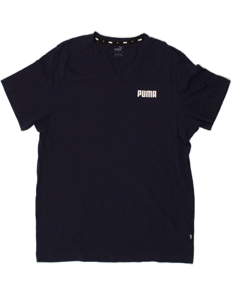 PUMA Mens T-Shirt Top Large Navy Blue Cotton | Vintage Puma | Thrift | Second-Hand Puma | Used Clothing | Messina Hembry 