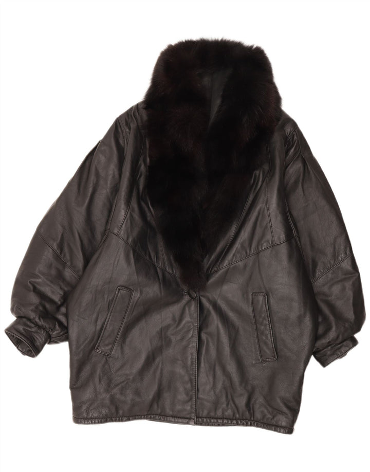 Vintage Womens Oversized Leather Coat IT 46 Large Black Leather