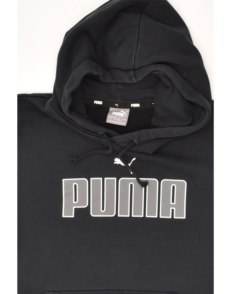 PUMA Mens Graphic Hoodie Jumper Small Black Cotton | Vintage Puma | Thrift | Second-Hand Puma | Used Clothing | Messina Hembry 