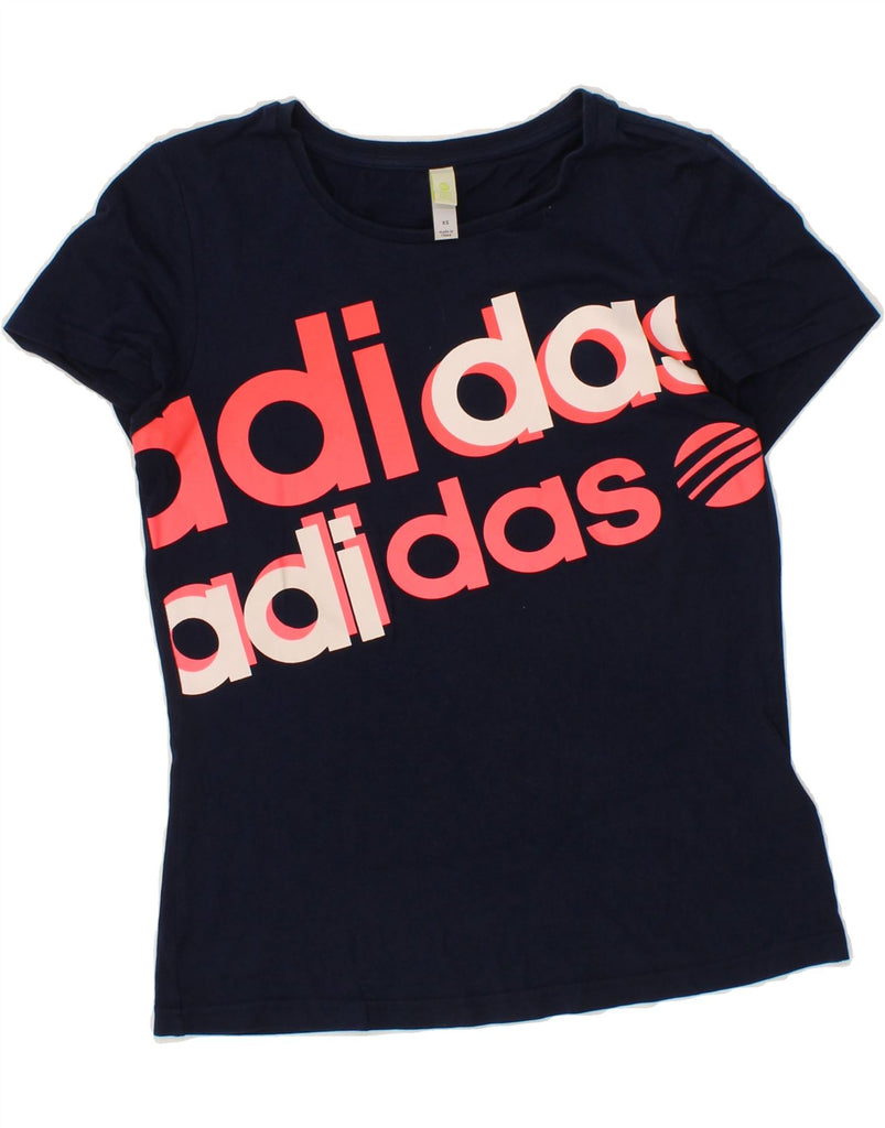 ADIDAS Womens Graphic T-Shirt Top UK 6 XS Navy Blue Cotton Vintage Adidas and Second-Hand Adidas from Messina Hembry 