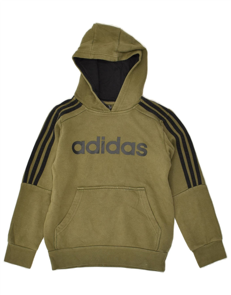 ADIDAS Boys Graphic Hoodie Jumper 9-10 Years Khaki Cotton | Vintage Adidas | Thrift | Second-Hand Adidas | Used Clothing | Messina Hembry 