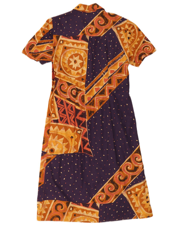 Vintage Womens A-Line Dress UK 14 Medium Brown Geometric