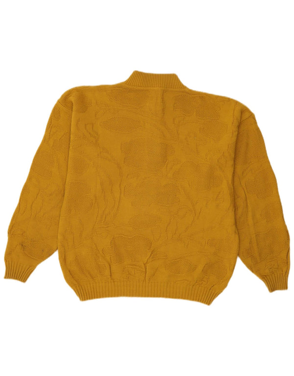 C & A Womens Button Neck Jumper Sweater EU 44 XL Yellow Floral Acrylic