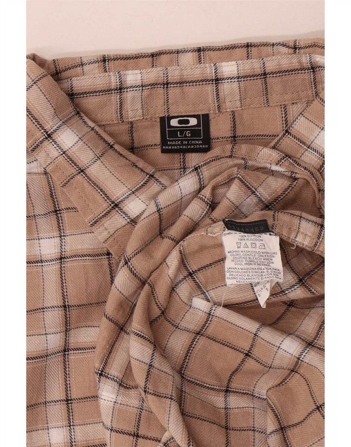 Oakley Mens Flannel Shirt Large Beige Check Cotton