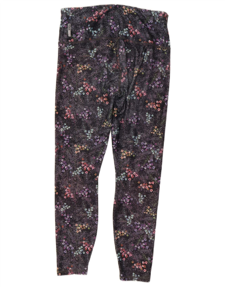 RBX Active Womens Leggings UK 12 Medium  Black Floral Polyester