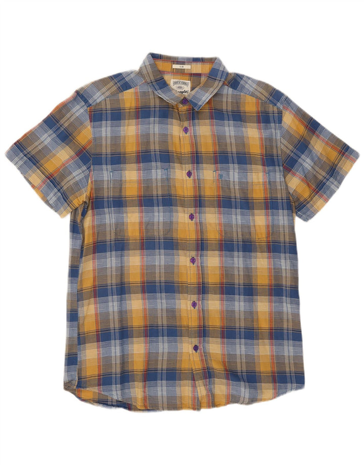 Wrangler Mens Short Sleeve Slim Shirt Large Blue Check Cotton