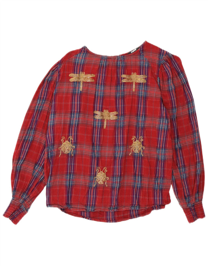 Desigual Womens Blouse Top UK 16 Large Red Check