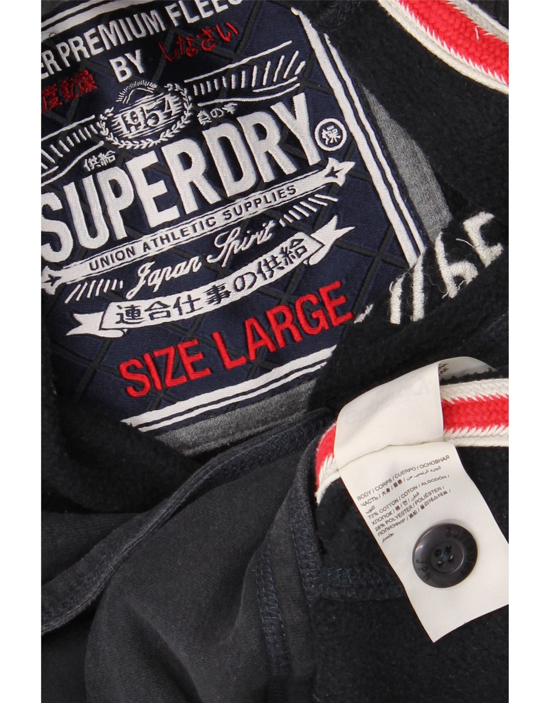 Superdry Mens Graphic Button Neck Sweatshirt Jumper Large Navy Blue Cotton