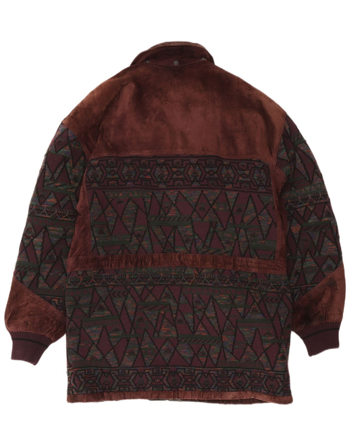 Torras Mens Suede Windbreaker Coat EU 56 3XL Brown Geometric