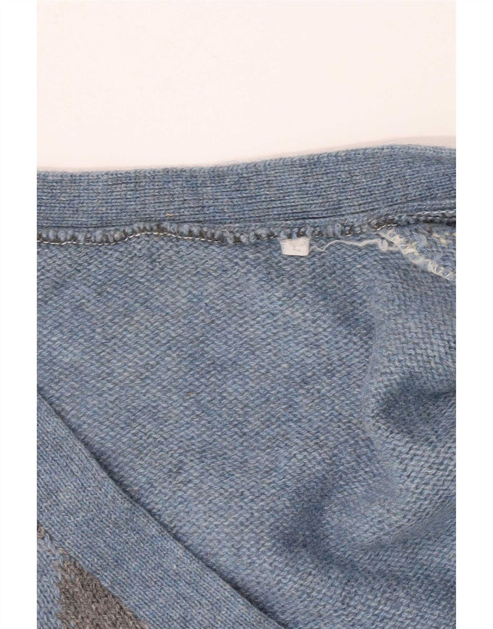 Vintage Mens Cardigan Sweater Large Blue Argyle/Diamond