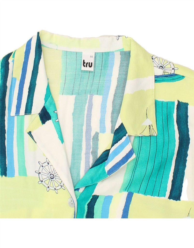 TRU Womens Abstract Pattern Short Sleeve Shirt EU 44 XL Turquoise Nautical Vintage Tru and Second-Hand Tru from Messina Hembry 