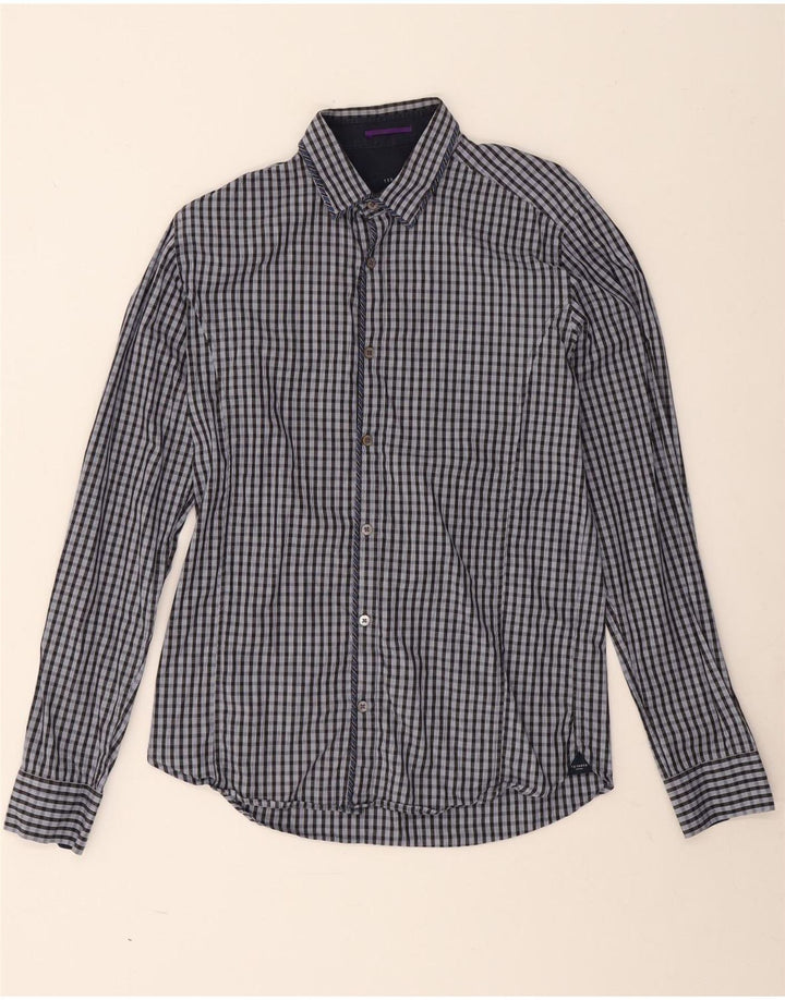 Ted Baker Mens Shirt Size 3 Medium Blue Gingham Cotton