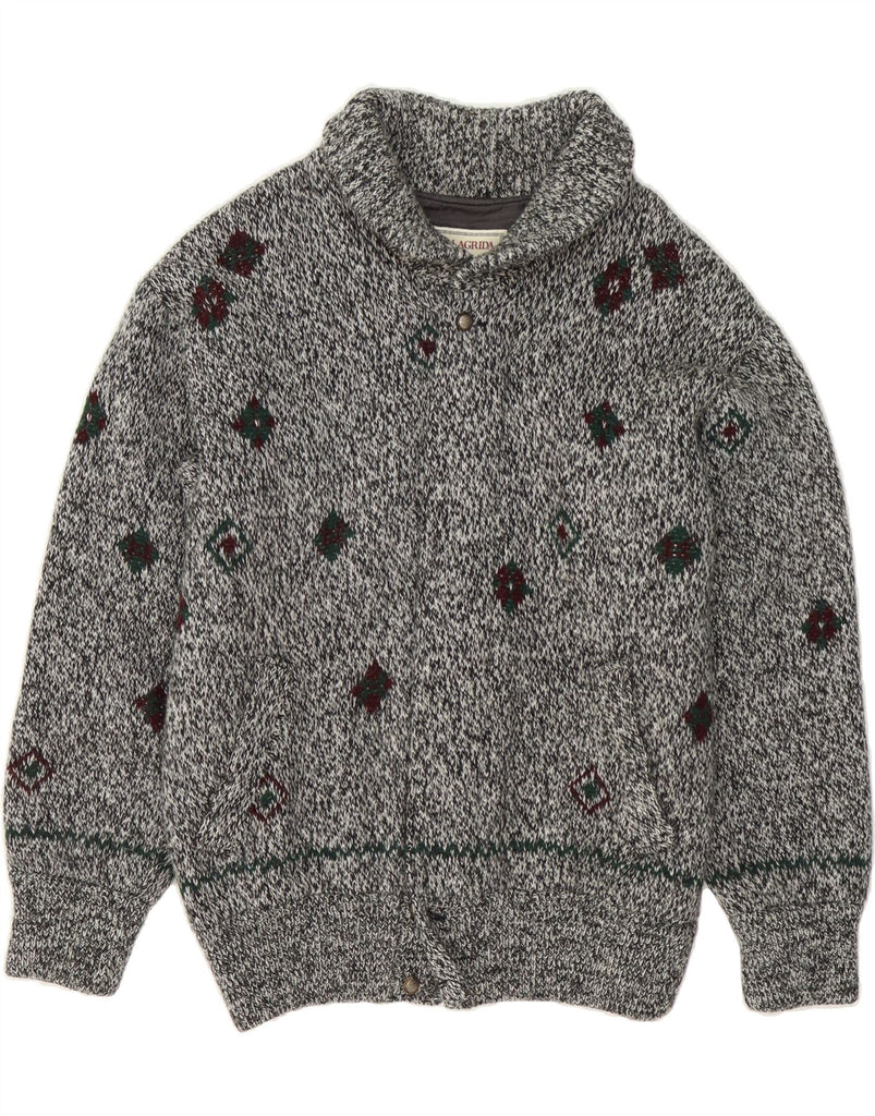 MALAGRIDA Mens Knit Bomber Jacket UK 38 Medium Grey Argyle/Diamond Wool Vintage Malagrida and Second-Hand Malagrida from Messina Hembry 