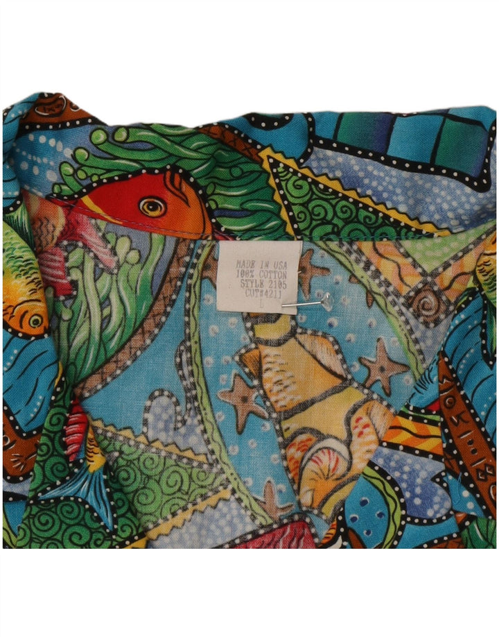 Vintage Mens Graphic Short Sleeve Shirt Large Multicoloured Cotton