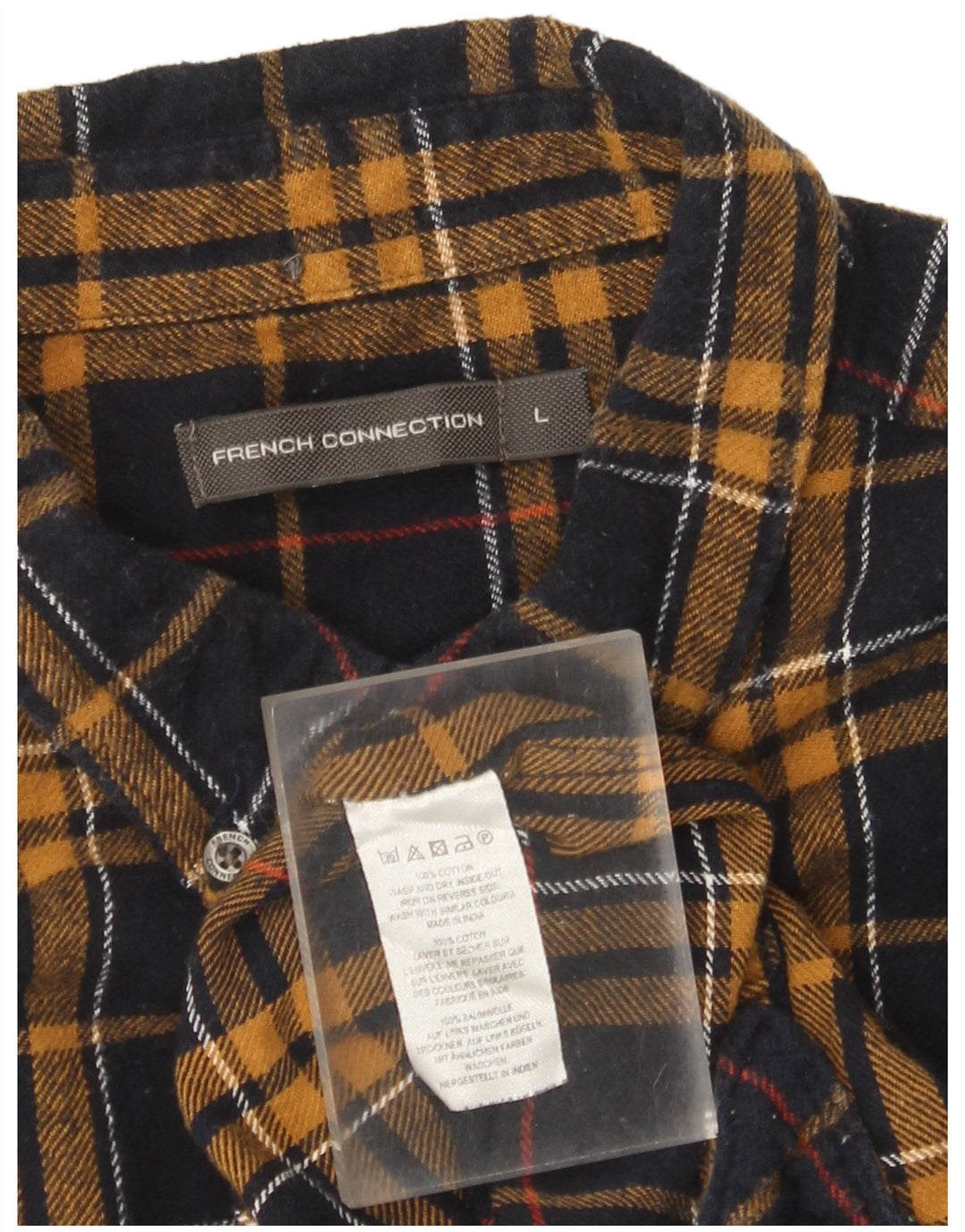 French Connection Mens Flannel Shirt Large Navy Blue Check Cotton