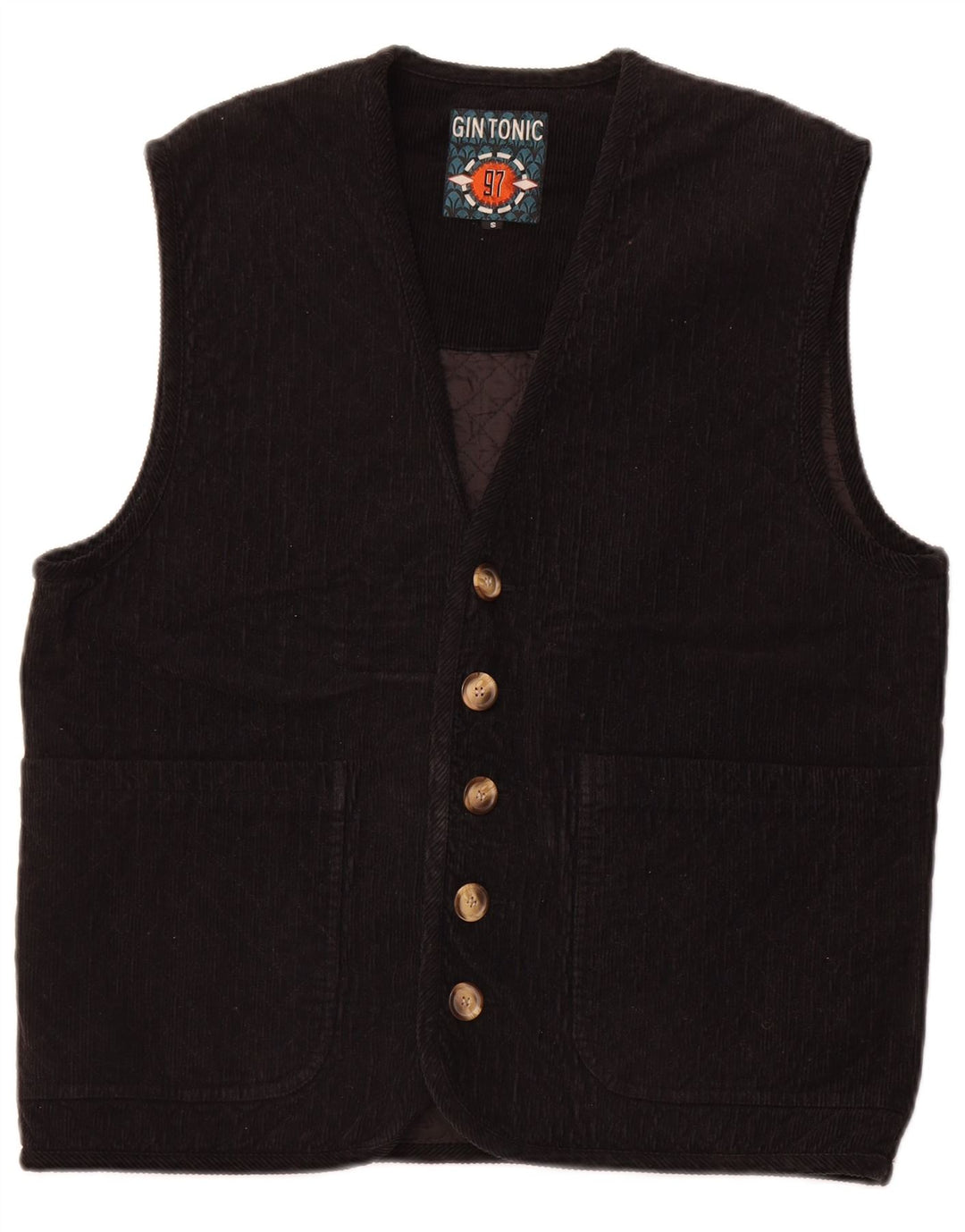 GIN TONIC Mens Quilted Corduroy Gilet UK 36 Small Black Cotton