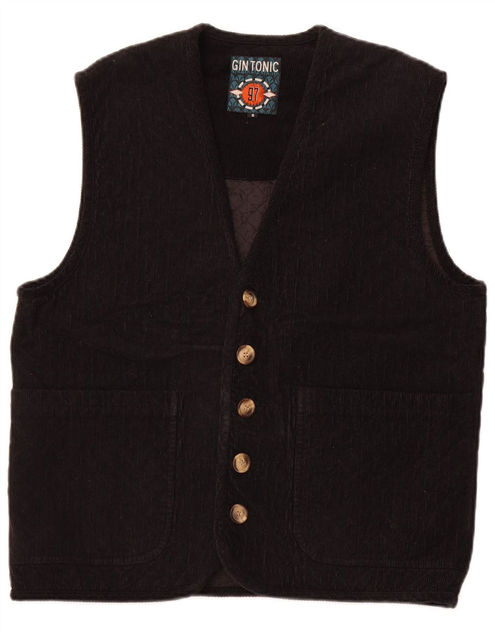 GIN TONIC Mens Quilted Corduroy Gilet UK 36 Small Black Cotton