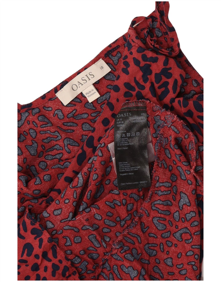 Oasis Womens Ruffle Front Sundress UK 10 Small Red Animal Print Viscose
