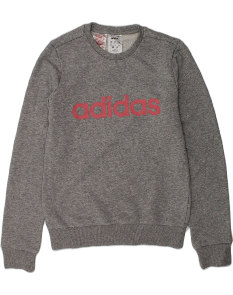 ADIDAS Girls Graphic Sweatshirt Jumper 11-12 Years Grey Cotton | Vintage Adidas | Thrift | Second-Hand Adidas | Used Clothing | Messina Hembry 