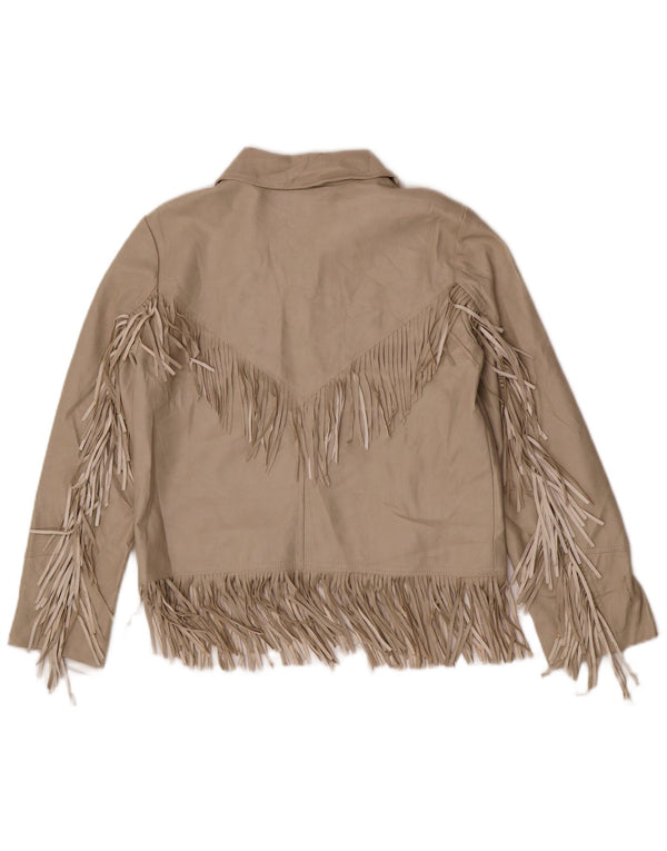 Topshop Womens Faux Leather Jacket UK 6 XS Beige Polyurethane Western