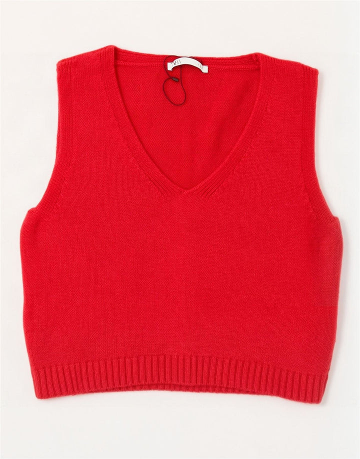 Zara Womens Crop Vest Tank Top UK 14 Medium Red Viscose
