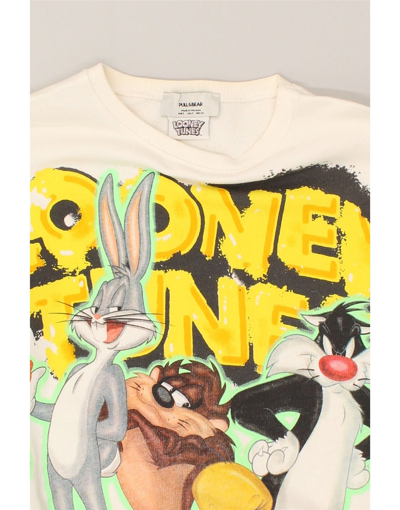 PULL & BEAR Womens Looney Tunes Sweatshirt Jumper UK 10 Small Off White | Vintage Pull & Bear | Thrift | Second-Hand Pull & Bear | Used Clothing | Messina Hembry 