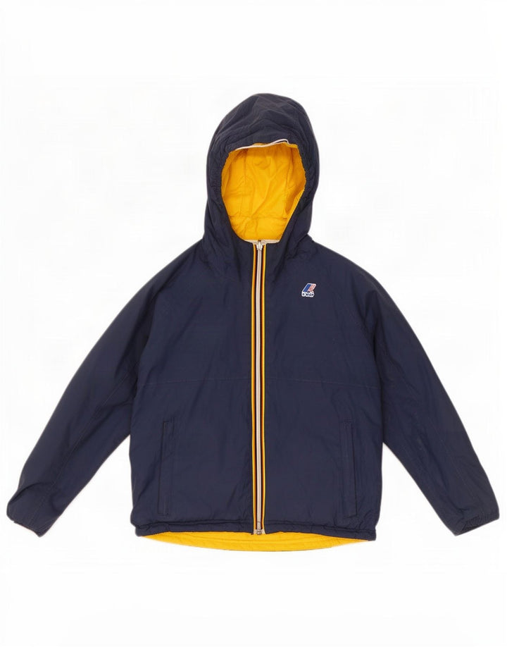 K-Way Boys Hooded Reversible Jacket 9-10 Years Navy Blue Polyamide
