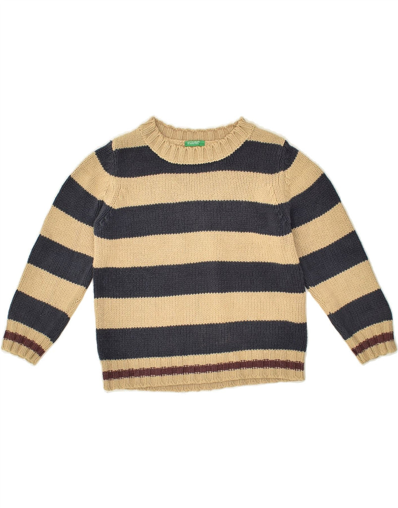 BENETTON Boys Boat Neck Jumper Sweater 4-5 Years XS  Brown Striped Cotton | Vintage Benetton | Thrift | Second-Hand Benetton | Used Clothing | Messina Hembry 