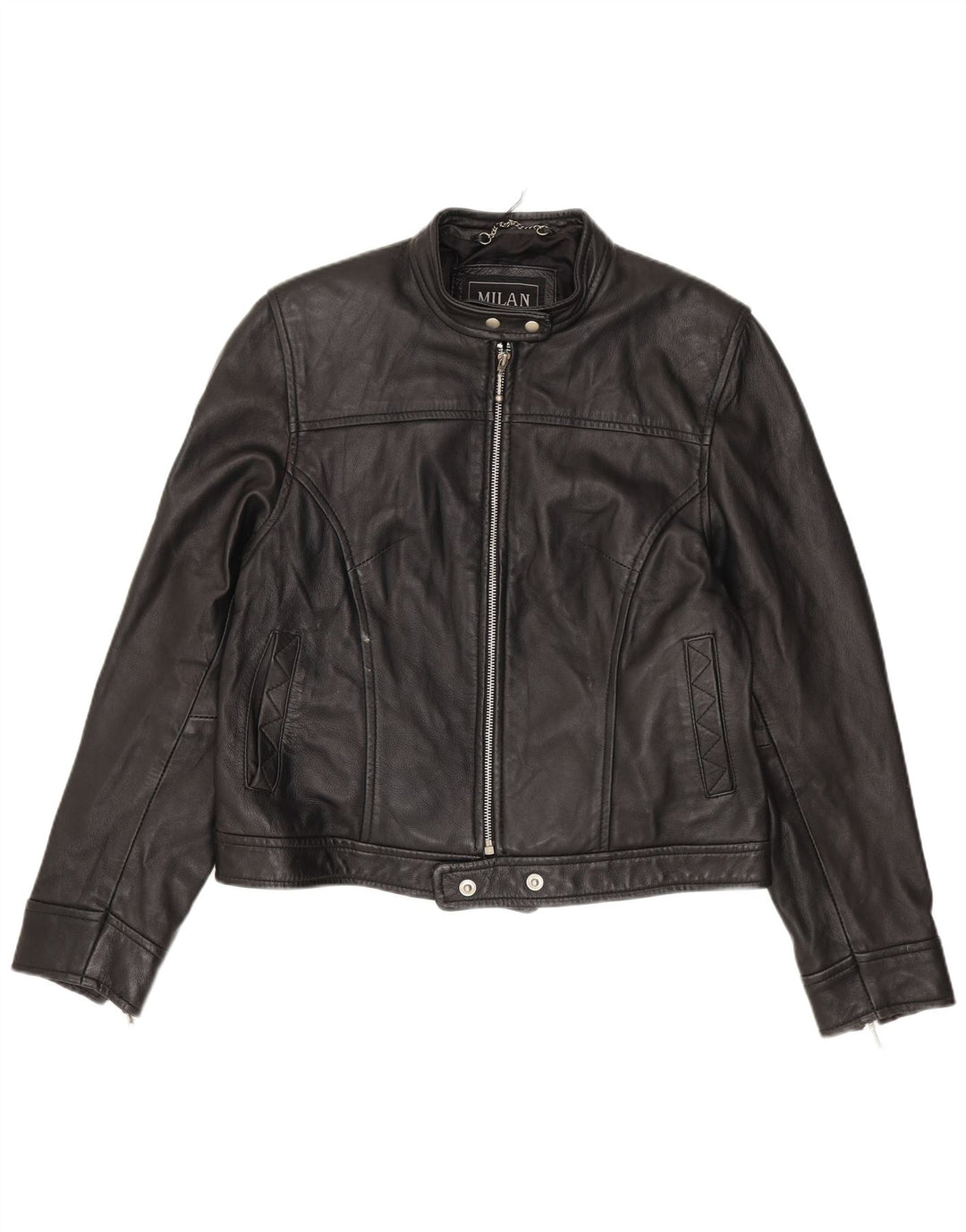 Milan Womens Biker Leather Jacket UK 12 Medium Black Leather