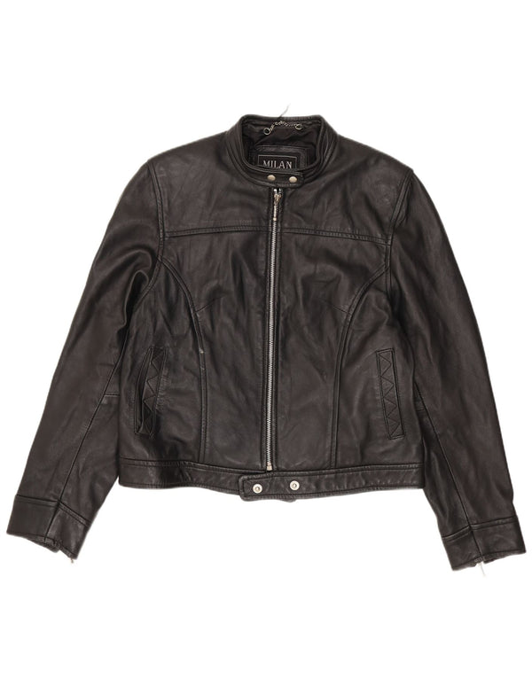 Milan Womens Biker Leather Jacket UK 12 Medium Black Leather