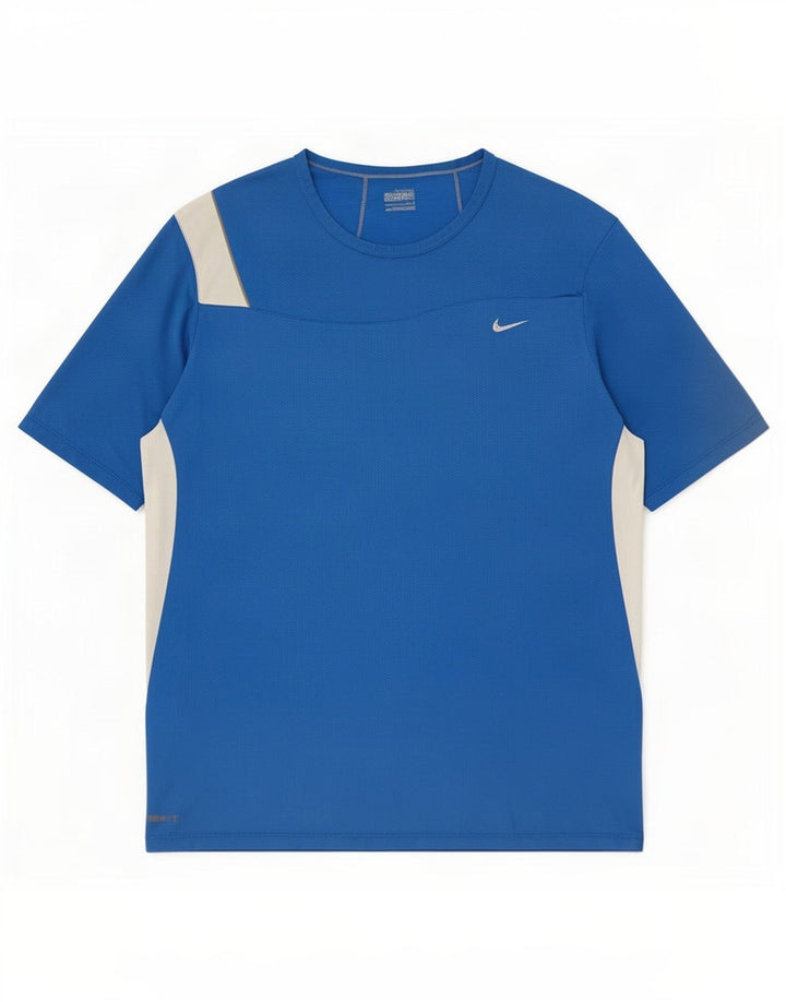 Nike Mens T-Shirt Top Large Blue Colourblock Polyester