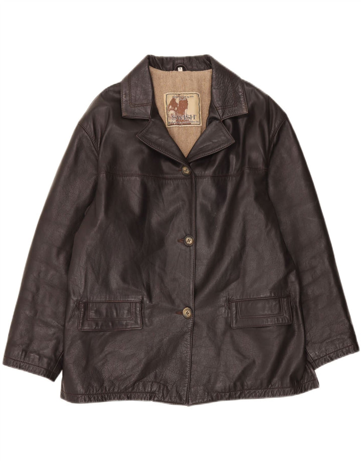 Swish Womens Oversized Leather Jacket UK 14 Medium Brown Leather