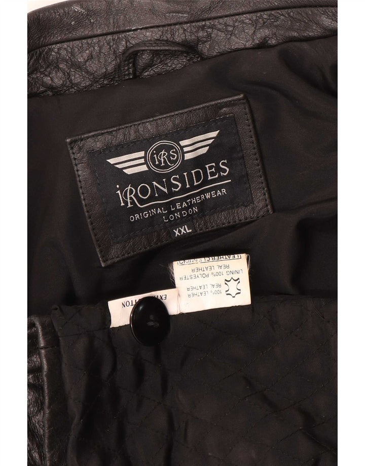 Ironsides Mens Leather Coat UK 44 2XL Black
