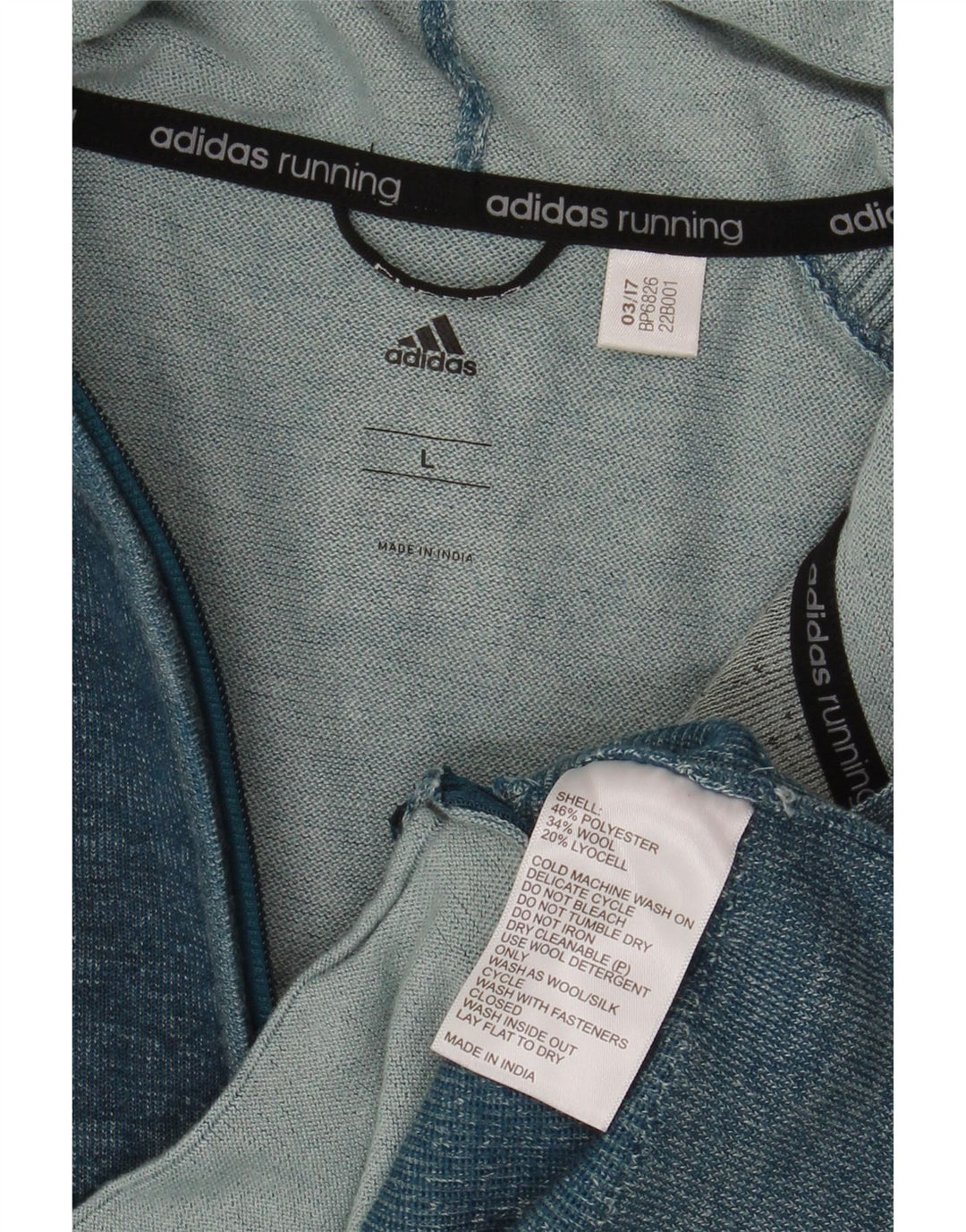 Adidas Mens Hooded Cardigan Sweater Large Blue Flecked Polyester