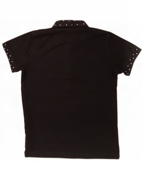 Sun68 Womens Polo Shirt UK 14 Large Black Cotton