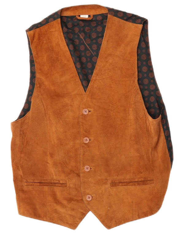 Vintage Mens Suede Waistcoat UK 38 Medium Brown Leather