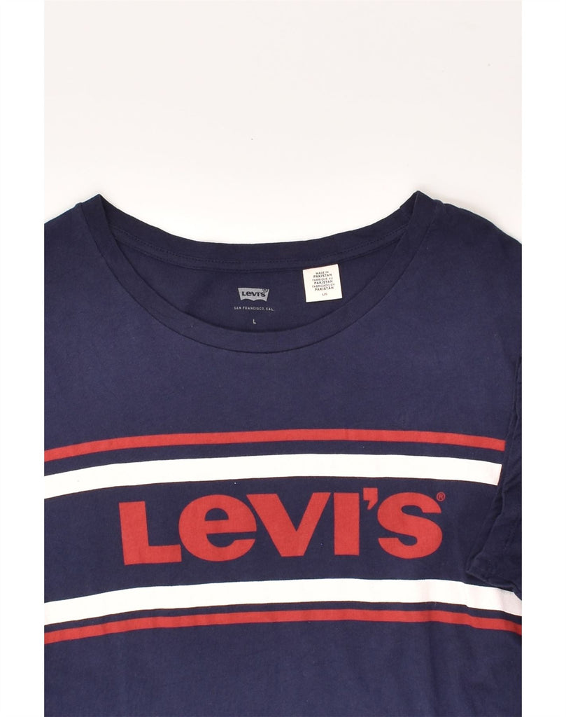 LEVI'S Womens Graphic T-Shirt Top UK 14 Large Navy Blue Cotton | Vintage Levi's | Thrift | Second-Hand Levi's | Used Clothing | Messina Hembry 