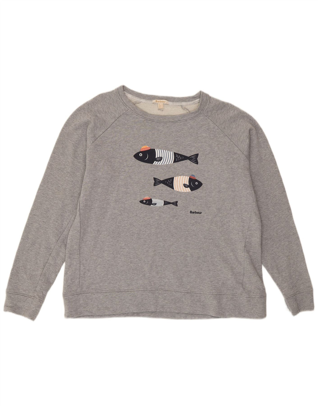 Barbour Womens Graphic Sweatshirt Jumper UK 16 Large Grey Cotton