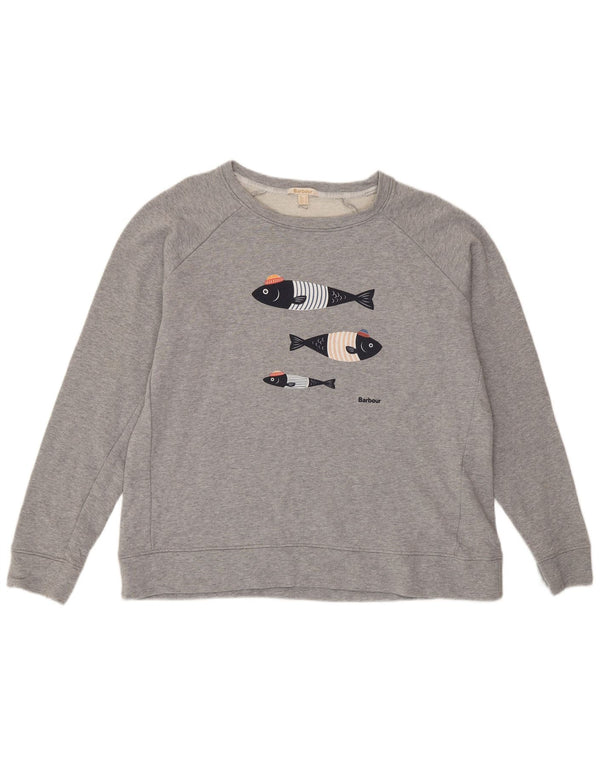 Barbour Womens Graphic Sweatshirt Jumper UK 16 Large Grey Cotton