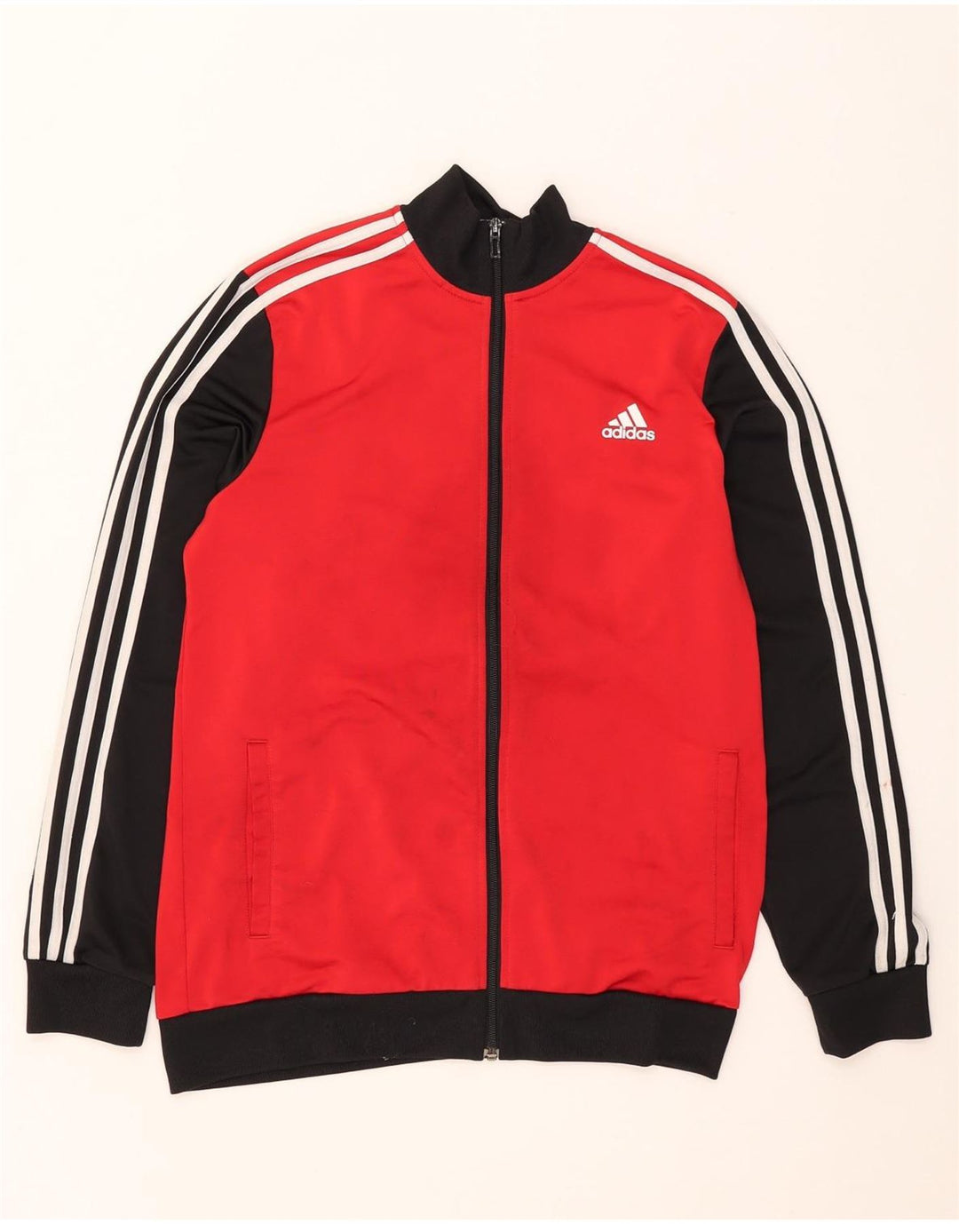 ADIDAS Boys Tracksuit Top Jacket 15-16 Years Red Colourblock
