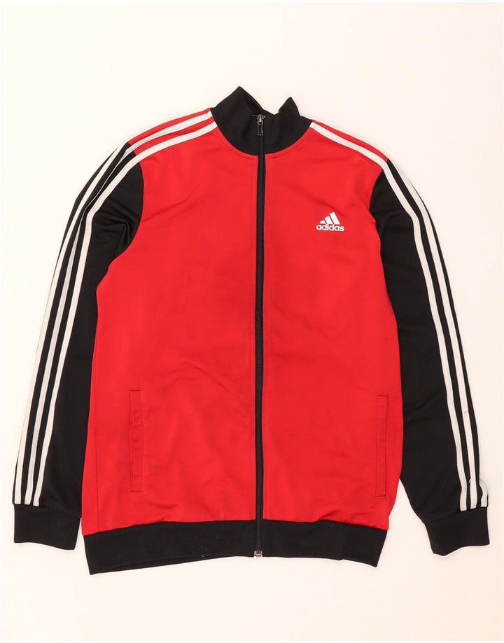 ADIDAS Boys Tracksuit Top Jacket 15-16 Years Red Colourblock