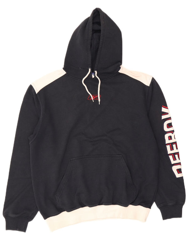 Reebok Mens Graphic Hoodie Jumper Large Navy Blue Colourblock Cotton