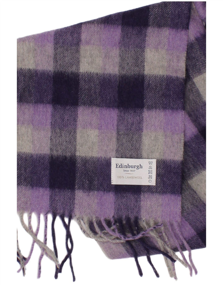 Edinburgh Womens Rectangle Scarf One Size Purple Check Lambswool Classic
