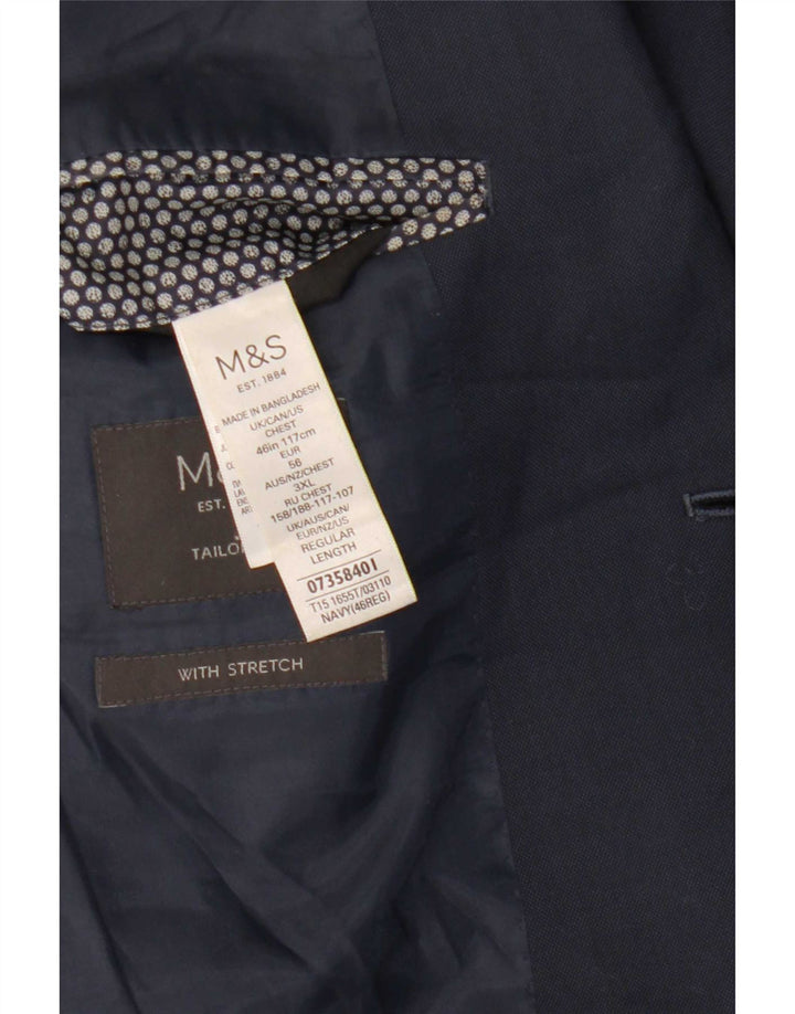 Marks & Spencer Mens 2 Button Blazer Jacket UK 46 3XL Navy Blue Polyester